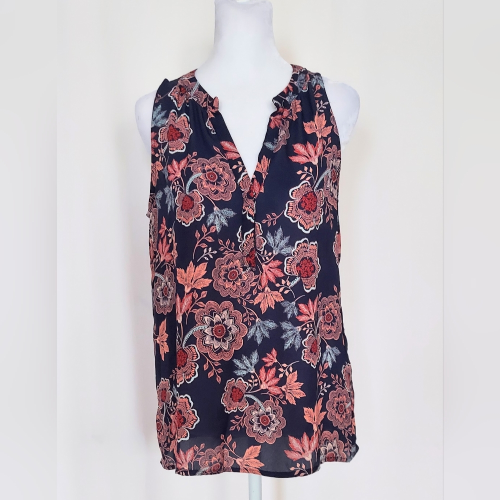 Alice Blue Sleevess V Neck Blouse Size XS Blue Pink Floral
